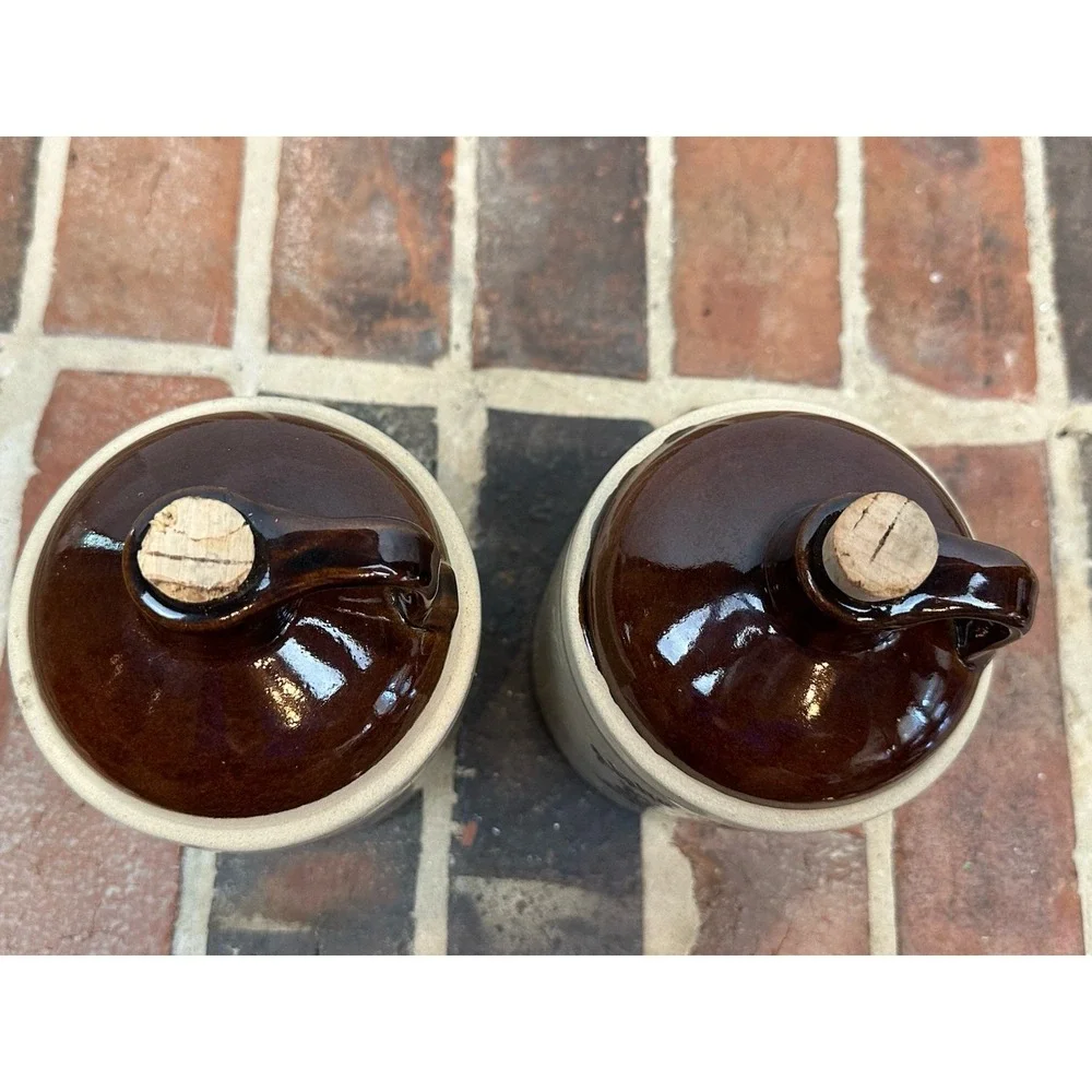 Pair Of Vintage Alpha Chi Omega Whisky Jug W Cork Winter Western 1981 Stoneware
